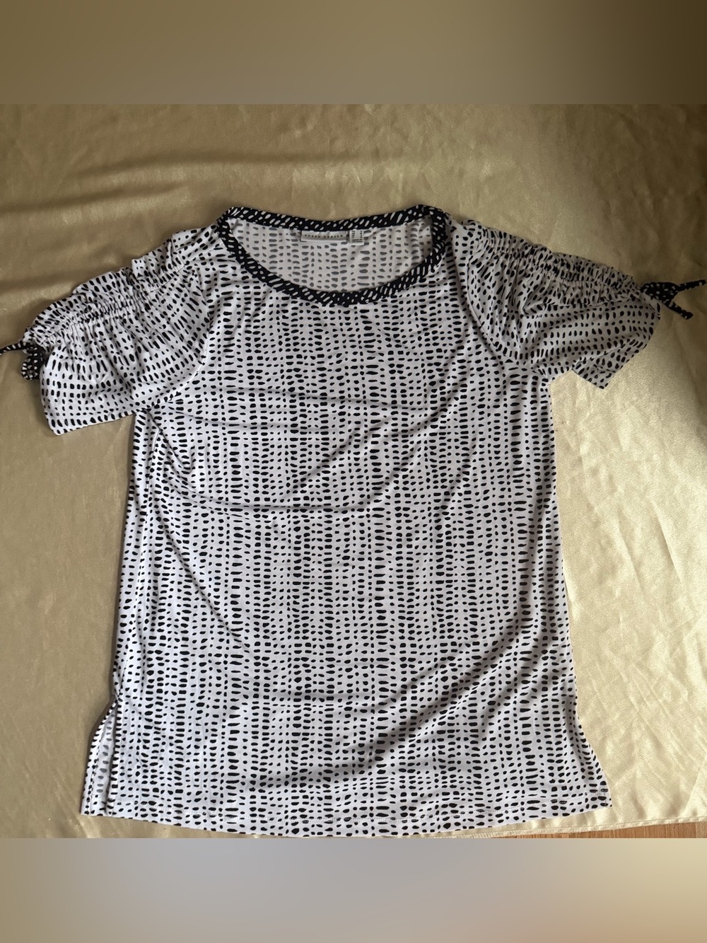 Susan Graver Printed Liquid Knit Top with Ruched Tie Sleeves small a593344